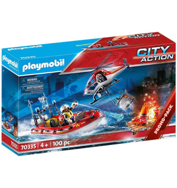 Playmobil City Action Operación de Bomberos con helicóptero y Barco 70335